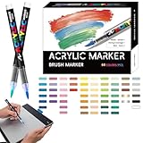 Acrylfarben-Marker – weiche Spitze, Acrylstifte, weiche Pinselspitzen-Marker zum Ausmalen, Malstifte zum Ausmalen, Acrylstifte, wasserfestes Bastelzubehör für Keramik, Stein, Stein, Leinwand, Stoff