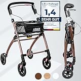 Casa Soft Braun Rollator schmal für Wohnung & Innenbereich, faltbar & leicht, 5 kg I höhenverstellbarer Wohnungsrollator von Lösch Reha I zuverlässige Gehhilfe für Senioren