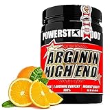 Powerstar ARGININ HIGH END | 500g L-Arginin Pulver hochdosiert & vegan | Deutsche Herstellung nach IFS | 100% L-Arginine Base ohne Zucker-Zusatz | Maximale Nährstoffversorgung | Juicy Orange