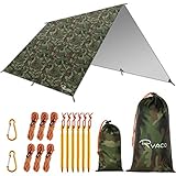 RYACO Tarp 3x3m Wasserdicht, Zeltplane Ultraleicht mit ösen + 6 Erdnägel + 6 Seilen, Anti-UV Schnee Regen Schutz Leicht Kompakt für Hängematte Camping Wandern Picknick Reisen Outdoor Aktivitäten