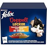 FELIX So gut wie es aussieht Doppelt Lecker Katzenfutter nass in Gelee, Sorten-Mix, 4er Pack (4 x 24 Beutel à 85g)