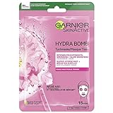 Garnier Tuchmaske, Gesichtsmaske für fahle Haut, Glow-boostend und feuchtigkeitsspendend, Mit Hyaluronsäure und Sakura, Hydra Bomb, 28 g