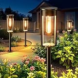 RECHOO Solarlampen für Außen Garten, 4 Stück Vintage Solarleuchten für Außen mit Helle Warmweiß Wolfram Licht, 1000mAh Batterie, IP65 Wasserdicht Solar Gartenleuchten für Außen Terrasse Rasen Weg Deko