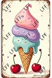 AYZYSMBM Wanddekoration, Blechschild, Eiswaffel mit Streuseln und Kirschen, Metall-Blechposter für Wohnzimmer, Heimdekoration, Büro, Bauernhaus-Dekoration, Kirche, 20,3 x 30,5 cm
