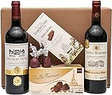 Geschenkset französische Genüsse | mit französischem Rotwein (Bordeaux) trocken | Schokoladen-Trüffel | Zartbitterschokolade | 2 x Feigen in Schokolade