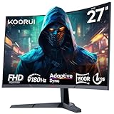 KOORUI 27 Zoll Gaming Monitor FHD 1920x1080, 180Hz, 1ms, VA-Panel, 1500R Krümmung, HDMI/DisplayPort, FreeSync, schmaler Rand, blaulichtfilter, schwarz