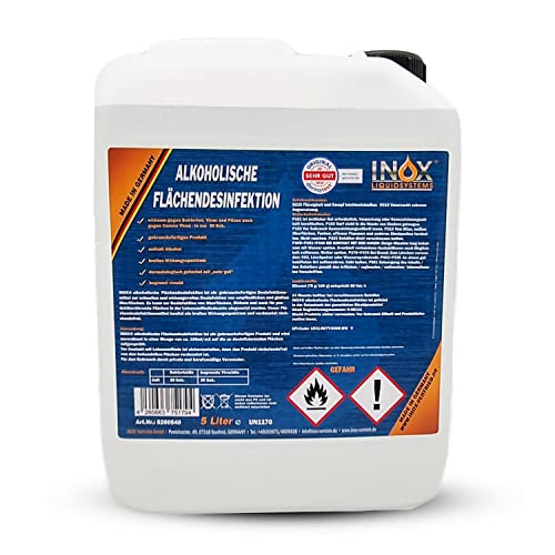 INOX® alkoholisches Flächendesinfektionsmittel 5L - Hochwirksame Flächendesinfektion mit Alkohol - Ideales Desinfektionsmittel für alle glatten Oberflächen