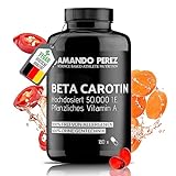 Amando Perez Beta Carotin Depot Bräunungskapseln - 180 VEGANE Softgels mit 50.000 I.E - Vorstufe von Vitamin A hochdosiert Carotin Kapseln, Bräune Beta Carotin, Karottensaft