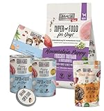 Mac's Puppy Welpen-Box – 2X Nassfutter 400g + 1x Trockenfutter 750g + 1x Mono Snack Ente 100g – Getreidefrei, auch für allergieempfindliche Hunde, inkl. Bonusmaterial