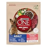 PURINA ONE Mini/Small Adult Hundefutter trocken für kleine Hunde, reich an Rind & Reis, 8er Pack (8 x 800g)