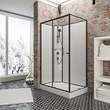 Schulte Fertigdusche Komplettdusche 120 x 90 cm Duschtempel Ibiza, 5 mm Sicherheits-Glas, Profile Mattschwarz, Duschsystem Mattschwarz, Rückwände weiß, Duschwanne weiß