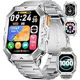 Smartwatch Herren Militär,2.13' AMOLED,1000mAh Akku,Barometerdruck/Höhenmesser/Kompass,Smart Watch mit Telefonfunktion,100+ Sportmodi,10ATM Wasserdicht,24/7 Herzfrequenz Schlafmonitor für Android iOS