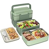 WayEee Bento Box, Lunchbox Erwachsene mit Edelstahlfach, Brotdose Auslaufsicher 1500ml Volumen, BPA Frei, Lange Frisch Halten (Grün)