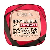 L'Oréal Paris Wasserfestes Puder Make-up mit hoher Deckkraft, Deckendes Kompaktpuder mit mattem Finish und 24h Halt, Infaillible 24H Fresh Wear Foundation Powder, Nr. 180 Rose Sand, 1 x 9g