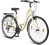 Licorne Bike Stella Premium City Bike in 24,26 und 28 Zoll - Fahrrad für Mädchen, Jungen, Herren und Damen - 21 Gang-Schaltung - Hollandfahrrad Citybike (28 Zoll, Beige)