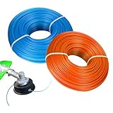 2 STK Trimmerfaden 1,65 mm x 60 m, Mähfaden Trimmerschnur für Rasentrimmer Fäden, rund Freischneider Faden, Ersatzfaden Nylonfaden für Rasentrimmerspulen Motorsense(Blau, Orange, 60m x 2 STK)