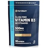 Vitamin B3 Niacin | Hochdosiert 500mg Nicotinamid pro Kapsel | 90 VEGANE Flush Free Kapseln | Hochdosiert Nicotinamide Supplement | Haut - Nerven - Energie | von Horbaach