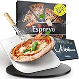 Esprevo® Pizzastein für Gasgrill, Grill & Backofen rund 33cm | 3er Set mit Pizzaschieber & Videokurs für italienischen Pizzagenuss | Schwarz aus glasiertem Cordierit