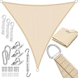 KESSER® Sonnensegel Sonnenschutz Windschutz | HDPE Gewebe | wasserabweisend & windabweisend | Dreieck 5x5x5m | 5-Fach quer vernäht robust & stabil Schattenspender Garten Balkon Terrasse Creme