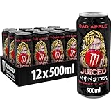 Monster Energy Bad Apple - koffeinhaltiger Energy Drink mit knackig-frischem Apfel-Geschmack - in praktischen Einweg Dosen (12 x 500 ml)