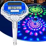LanBlu Pool Thermometer Schwimmend mit Lichtshow, Solar Pool Thermometer Digital Nacht Leicht zu Lesen, Großer LCD-Bildschirm Schwimmende Pools Wasser Thermometers, Schwimmbad Thermometers für Pools