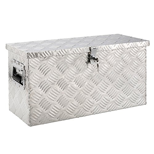 Arebos Aluminium Werkzeugbox mit Schloss | Deichselbox | 40 Liter | 60 x 25 x 30 cm | Inkl. Moosgummidichtung | Silber