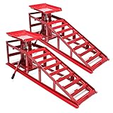 Wiltec 2X Auffahrrampe mit hydraulischem Wagenheber 2000 kg, höhenverstellbar bis 30 cm, Auffahrschiene mit Überfahrschutz, Verladerampe