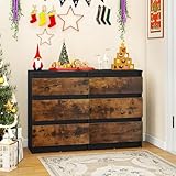 YITAHOME Kommode Schlafzimmer, Schlafzimmermöbel, Kommode aus Holz, 6 Schubladen mit Laufschienen, Schlafzimmeraufbewahrung, moderner Schlafzimmerschrank, 100 x 30 x 70 cm (Schwarz Rustikal Braun)