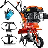 MASKO® Benzin Gartenfräse MK-909 Motorhacke 2,2kW (3PS) 139ccm | Ackerfräse mit 36cm Arbeitsbreite 4 Takt Motor 16 Harte Messer Bodenfräse Gartenhacke Kultivator Bodenhacke inkl. Handschuhe Orange