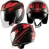 Doppeltvisier Jet Motorradhelm City Zertifikat ECE 22-05 Mattt Schwarz Rot L