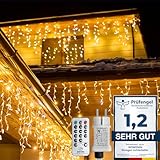 LED Eisregen Lichterkette Außen, WOWDSGN 15M 660LED Eiszapfen mit Timer 8 Modi IP44 wasserdicht Strombetrieben, Lichtervorhang für Weihnachten Dachkante Dachrinne Terrasse Balkon Warmweiß