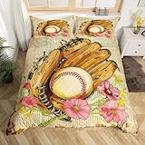 Homewish Bettbezug Baseball Bettwäsche Set Vintage Ballspiel Bett Set 135x200,(1 Baseball Bettbezug 1 Kissenbezug) Sport Microfiber Baseball Schlafzimmer Dekor