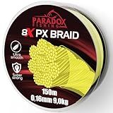 Paradox Fishing 8X PX geflochtene Angelschnur 150m 0,16mm 9,0kg – Angelschnur geflochten- eng geflochten – perfekt zum Spinnfischen auf Zander