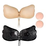 YOLMFOEV Klebe BH,Trägerloser BH,Klebe BH Push Up,2 Stück BH Trägerlos mit 1 Paar Nippelpads，Wiederverwendbare Push Up BH Trägerlos für Aalle Rückenfreie Kleidung, Selbstklebender BH