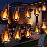 Solar Flammen Lichterkette Aussen - 12,6M 15 LED Lichter Outdoor Solar-Lichterkette Außen für Garten Terrasse Balkon, Partys Dekoration