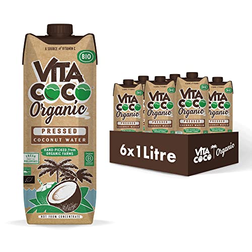 Vita Coco gepresstes Kokoswasser 6x1L 100% biologisch erneuerbare Verpackung, mehr Kokosgeschmack, natürlich hydrierend mit Elektrolyten, glutenfrei, vegan, voller Vitamin C & Kalium, 6 x 1000ml