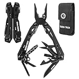 Swiss+Tech Multitool 16 in 1, Multifunktionszange Edelstahl Faltbares Multifunkstionswerkzeug Multifunktionale Zange mit Messer Flaschenöffner Gürtelclip für Camping Reparieren, mit Tragtasche