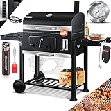 KESSER® Grill Grillwagen BBQ Smoker XXL Holzkohlegrill mit Deckel, Rädern, Edelstahl-Griff, Grillrost und Thermometer, 8 Spieße mit Tasche & Silikon-Pinsel, Standgrill, Kohlegrillwagen