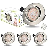 HiBay 4er Ultra Flach LED Einbaustrahler 230V Set Spots Einbauspots Warmweiß 3,5W Einbauleuchten Edelstahl Gebürstet Einbauleuchten 40°Schwenkbar