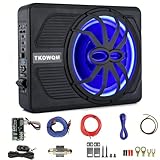 TKOWQM Auto Subwoofer,10' 800W Schlanker Car Subwoofer für den Untersitz,Eingebauter Car/Track-Audio-Verstärker mit Blau LED-Umgebungslicht