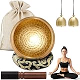 Tibetische Klangschale,Meditationsklangschale,Singing Bowl,Klangschalen Set,mit Holz Klöppel und Klangschalenkissen,Glocke,Klangschalen Set Chakra für Yoga Meditation und Entspannung