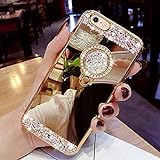 Yobby Spiegel Hülle für Samsung Galaxy S9 Plus,Gold Handyhülle mit Süß Ringhalter Ständer Glitzer Diamant Bling Kristall Strass Schlank Weich Gummi Bumper Schutzhülle