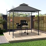 Qnhdfrt Grillpavillon 240x150x255 cm Anthrazit Stahl Doppelschichtdach Wetterbeständig & Feuerhemmend mit 2 Bartresen für Garten Camping und Outdoor-Partys