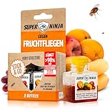 Super Ninja Fruchtfliegenfalle für Innenbereich – 2er-Pack, Wirksame Obstfliegenfalle für Haushalt und Küche, bis zu 3 Wochen Leistung pro Flasche, Kinder-und haustierfreundlich