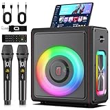 HWWR Karaoke Maschine mit 2 drahtlosen Mikrofones, Tragbaren Bluetooth 5.3 Karaoke Anlage Lautsprecher mit RGB-Licht für Hausparty, PA-System für Erwachsene Partybox Unterstützt,TWS