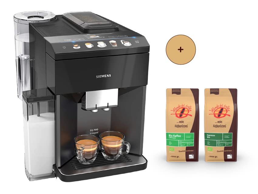 Siemens Kaffeevollautomat EQ 500 integral schwarz metallic - Bundle mit 2 kg Bio Kaffee / Bio Espresso von Mondo del Caffè