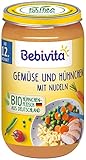 Bebivita Menüs ab dem 12. Monat Gemüse und Hühnchen mit Nudeln, 6er Pack (6 x 250g), Mittel