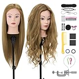 Frisierkopf,Neverland Übungskopf 71cm 80% Echthaar,Frisieren Trainingsköpfe für Friseure Ausbildung Kopf Mit Halter + DIY Haare Set(Blond)