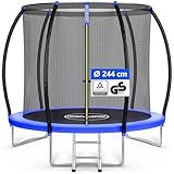 Monzana® Trampolin Ø 244 cm TÜV Rheinland GS Zertifiziert Komplettset inkl. Sicherheitsnetz Innen Leiter Randabdeckung Kindertrampolin Gartentrampolin