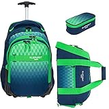 3 Teile Set Trolley Elephant Hero Signature Schultrolley Schulranzen Trolly Sporttasche Mäppchen 12800 (Cube Green (Grün))